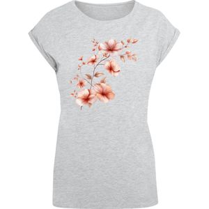 F4NT4STIC Shirt 'Rosa Blumenzweig 3D'  grijs gemêleerd / lichtoranje / wit