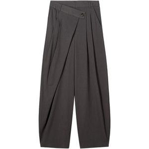 Bershka - Bandplooibroek - Donkergrijs - Baggy - Mid Waist