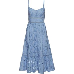 Buffalo - Midi-jurk - Rookblauw - Luchtige Zomerjurk van Katoen met Gaatjesborduurwerk