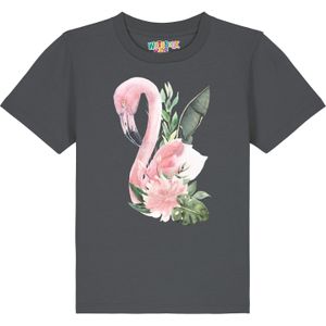 watabout.kids Shirt 'Flamingo Mit Blumen'  antraciet / olijfgroen / oudroze / wit