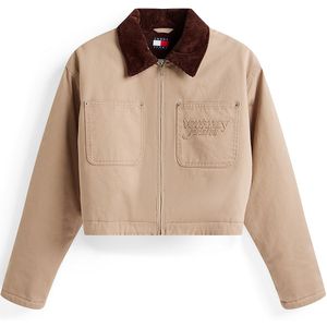 Tommy Jeansvoor vrouwen. DW0DW21665 Gewatteerd cropped jack met wit logo (S), Casual, Katoen
