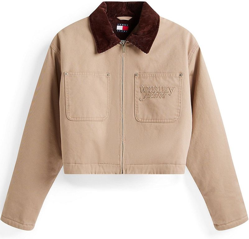 Tommy Jeansvoor vrouwen. DW0DW21665 Gewatteerd cropped jack met wit logo (S), Casual, Katoen