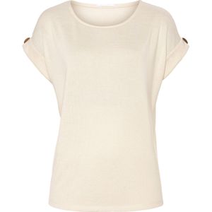 T-shirt - Crème - Viscose-Fijntricot - Korte Mouwen - Ronde Hals