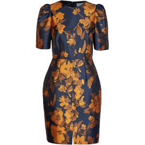 KLEO Jurk  marine / cognac / goudgeel