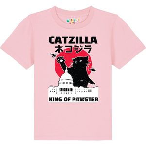 watabout.kids Shirt 'Catzilla'  rosa / rood / zwart / wit