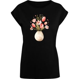 F4NT4STIC Shirt 'Rosa Frühlingsblumenstrauß In Vase'  pink / zwart / wit