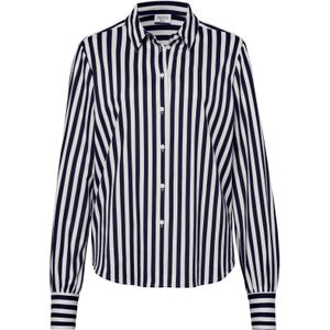 DESOTO - Blouse - Donkerblauw/Wit - Katoen - Gestreept, Lange Mouw, Normale Pasvorm