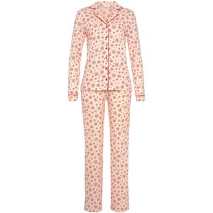 Ecru - Diep Rood - Pyjama - V-hals - Lange Mouwen - All-over Print