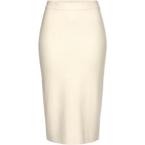 Lichtbeige - Elastische Midirok - Aansluitende Pasvorm - Kniebedekkend