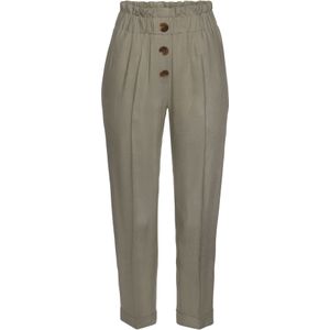 Lascana - Paperbag-broek - Groen - Stofbroek - Met Sierknopen en Elastische Tailleband