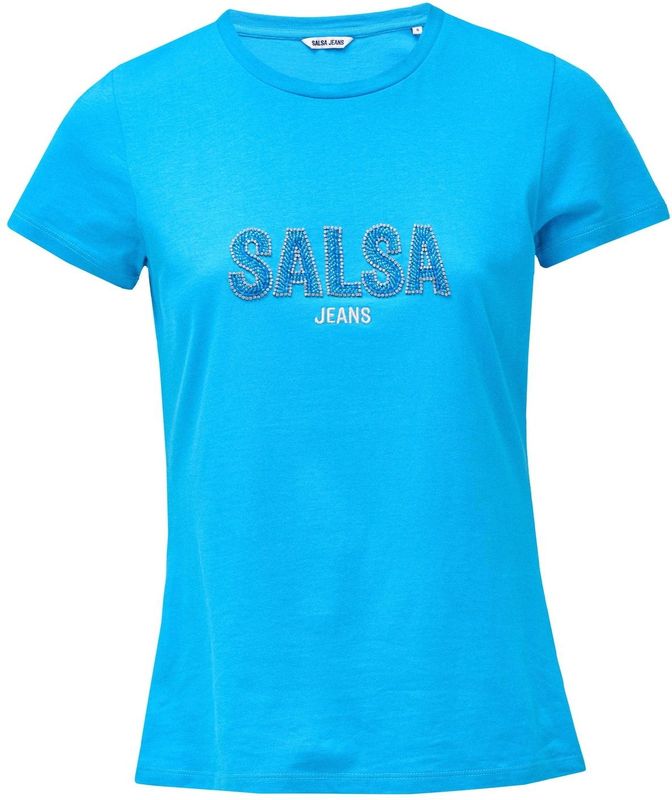Salsa Jeans - Shirt - Blauw - Ronde Hals - Slanke Pasvorm - Kwartmouw