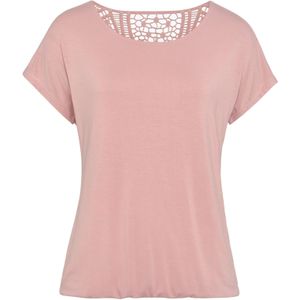 T-shirt - Rosé - Viscose-Stretch - Korte Mouwen - Ronde Hals