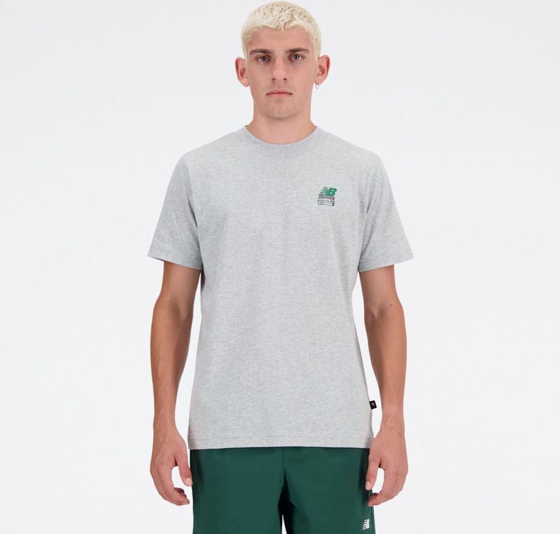 New Balance - Essentials - T-shirt - Lichtgrijs - Groen - Zwart