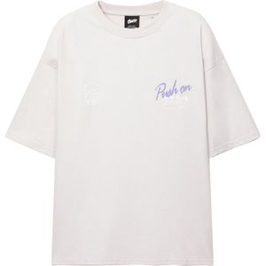 Pull&Bear Shirt 'STWD STREET SCHOOL'  lichtgrijs / lila / wit