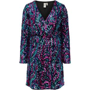 YAS Jurk 'FLUA'  blauw / jade groen / pink / zwart