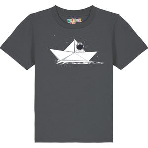 watabout.kids Shirt 'Astronaut In Paper Boat'  antraciet / rookgrijs / wit