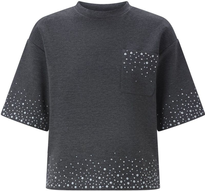 Rich & Royal - Shirt - Donkergrijs - Jersey - Ronde Hals - Halve Mouw