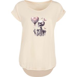 F4NT4STIC Shirt 'Skelett hält Herzballon'  sand / grijs / pink
