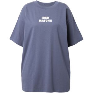 Studio Untold - Shirt - Smoky Blue/Wit - Ronde Hals - Halve Mouw