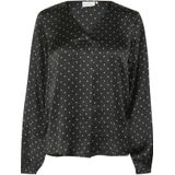 Blouse - Gevoerde Zoom - Satijn - Gestippeld - Lange Mouw - Losse Pasvorm