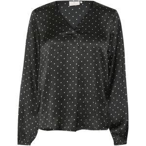 Blouse - Gevoerde Zoom - Satijn - Gestippeld - Lange Mouw - Losse Pasvorm