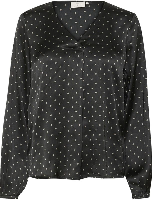 Blouse - Gevoerde Zoom - Satijn - Gestippeld - Lange Mouw - Losse Pasvorm