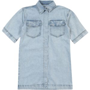 ONLY GIRLS - Denim Jurk - Blauw - Overhemdkraag - Korte Mouwen - Oversized Fit