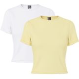 PIECES Shirt 'PCAmelia'  geel / wit