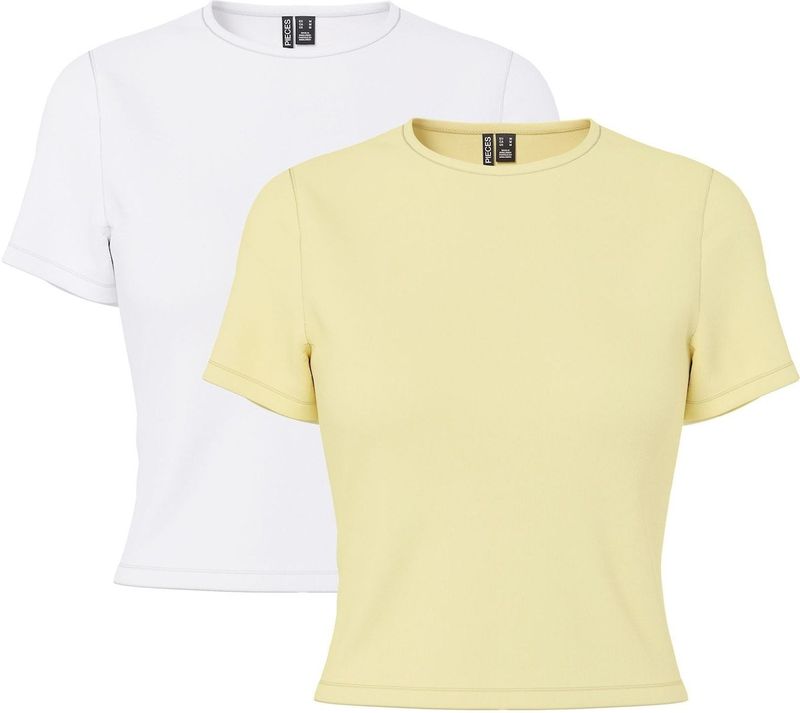 PIECES Shirt 'PCAmelia'  geel / wit