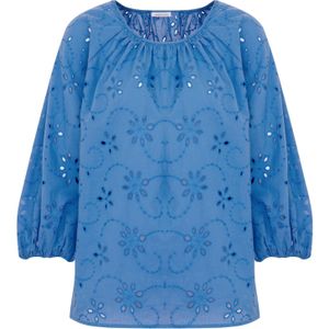 Seidensticker - Shirtblouse - Blauw - 3/4-arm - Ronde Hals - Borduursel