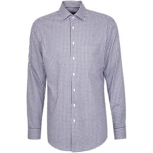 Seidensticker - Flanellen Overhemd - Donkerblauw - Regular 1/1 Kentkraag Ruit