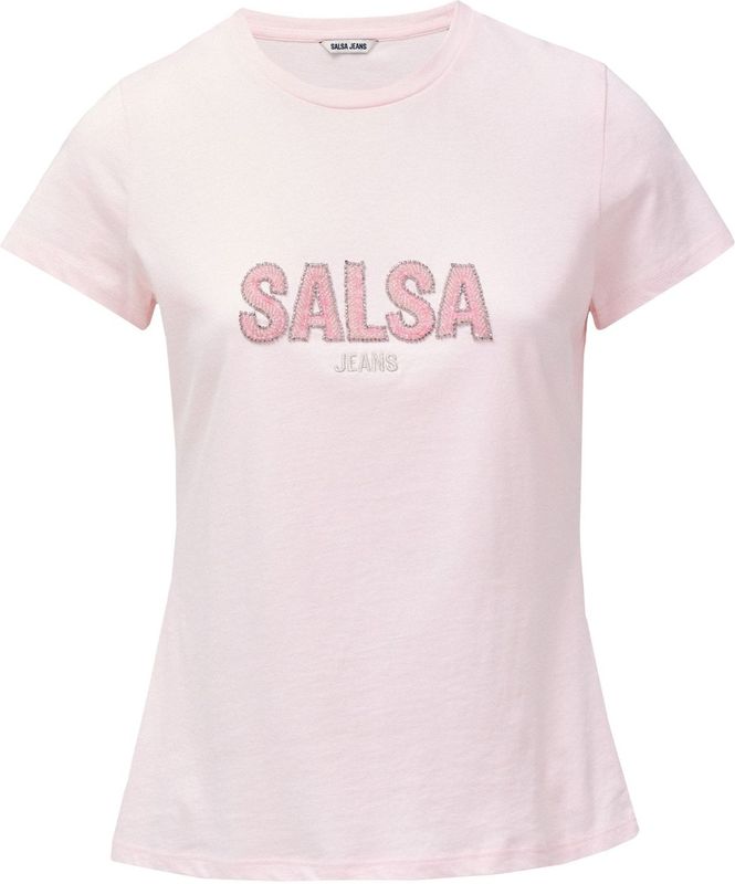 Salsa Jeans - Shirt - Rosa - Ronde Hals - Slanke Pasvorm