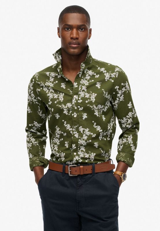 Superdry Overhemd  donkergroen / wit