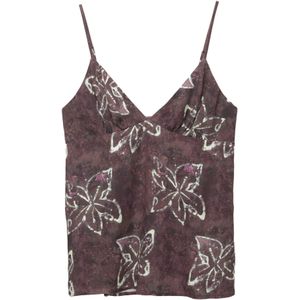 Pull&Bear - Spaghetti Top - Aubergine - Bloemenprint
