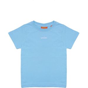 smiler. Shirt 'mini-laugh.'  cyaan blauw / wit