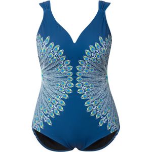 Ulla Popken Badpak  azuur / donkerblauw / kiwi / wit