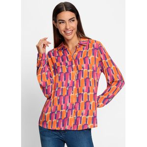 Heine - Gedessineerde Blouse - Oranje/Pink - Lange Mouwen - Knoopsluiting