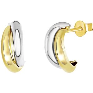Lucardi Dames Bicolor Oorbellen - Oorbellen - Cadeau - 14 Karaat Goud - Witgoud en Geelgoud