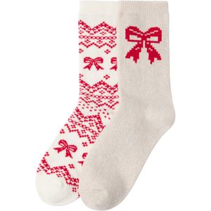 Lindex Sokken 'Fair Isle'  crème / rood / offwhite