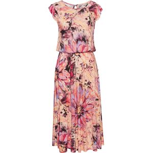 Lascana - Midi-jurk - Pink gedessineerd - Met Ruchemouwtjes