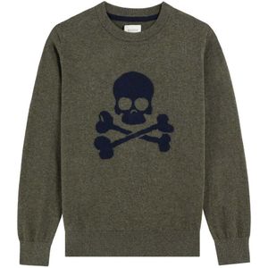 Scalpers Trui 'Skull Intarsia'  marine / olijfgroen