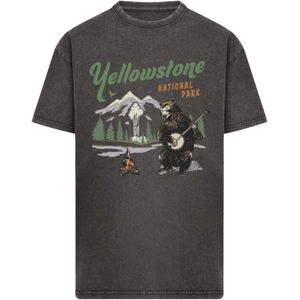 F4NT4STIC Shirt 'US National Parks Yellowstone Bear Playing Banjo'  groen / zwart / zwart gemêleerd