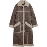 Jas - Tweekleurig - Midi-jas - Met Leerlook - Synthetische Binnenvoering - Voorzakken - Knoopsluiting