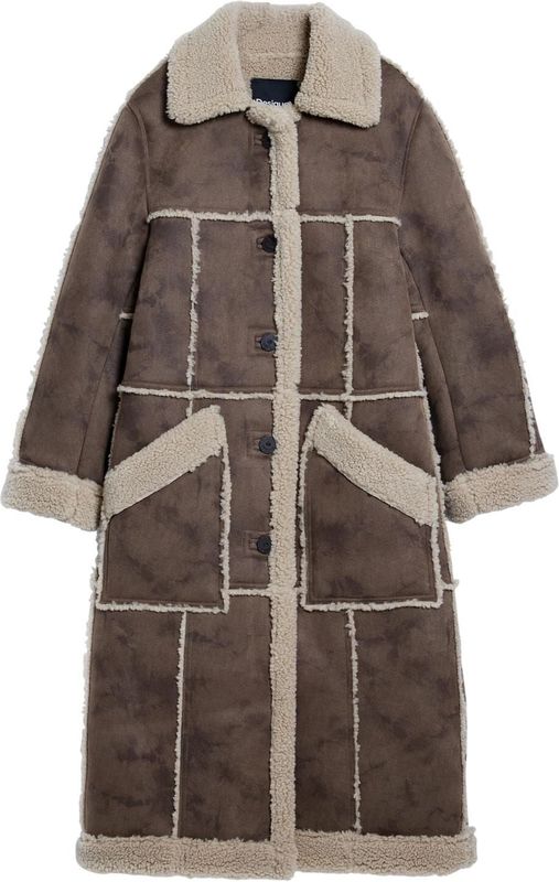 Jas - Tweekleurig - Midi-jas - Met Leerlook - Synthetische Binnenvoering - Voorzakken - Knoopsluiting