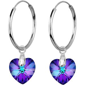 ELLI - Oorbellen 'Herz' - Donkerlila - Zilver - Oorringen