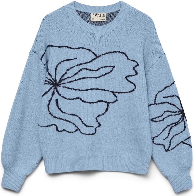 VERO MODA Trui 'AWHeart'  lichtblauw / zwart