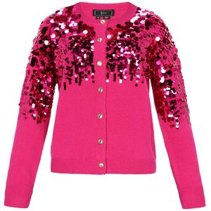 faina Gebreid vest  donkerlila / fuchsia / parelwit