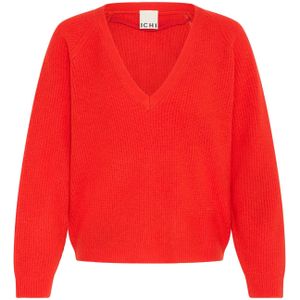 ICHI - IHDASILA - Trui - Oranjerood - V-hals - Lange Mouw