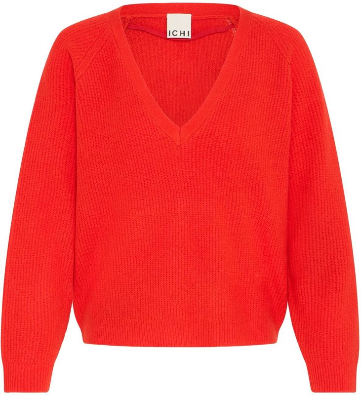 ICHI - IHDASILA - Trui - Oranjerood - V-hals - Lange Mouw