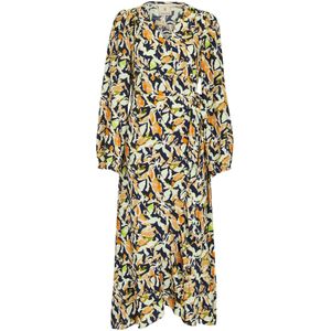 Peppercorn Jurk 'Odette'  ecru / lichtgroen / oranje / zwart